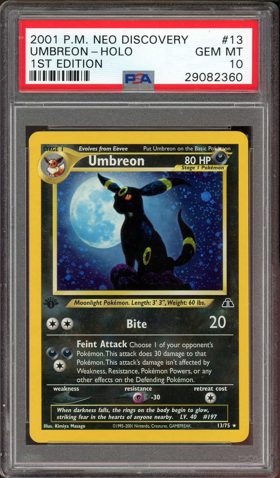 PSA 10 UMBREON HOLO 1ST EDITION NEO DISCOVERY