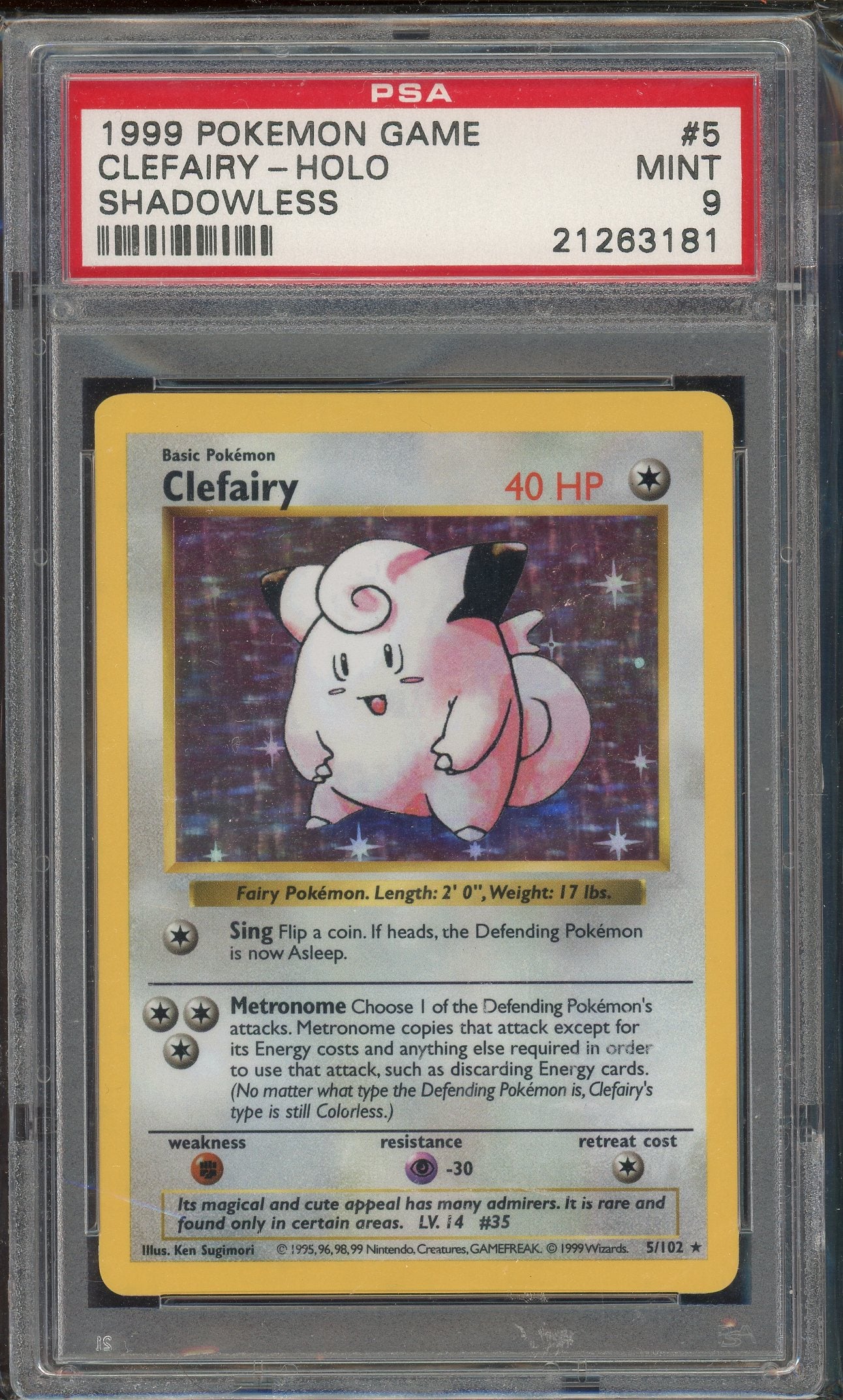 PSA 9 CLEFAIRY-HOLO SHADOWLESS