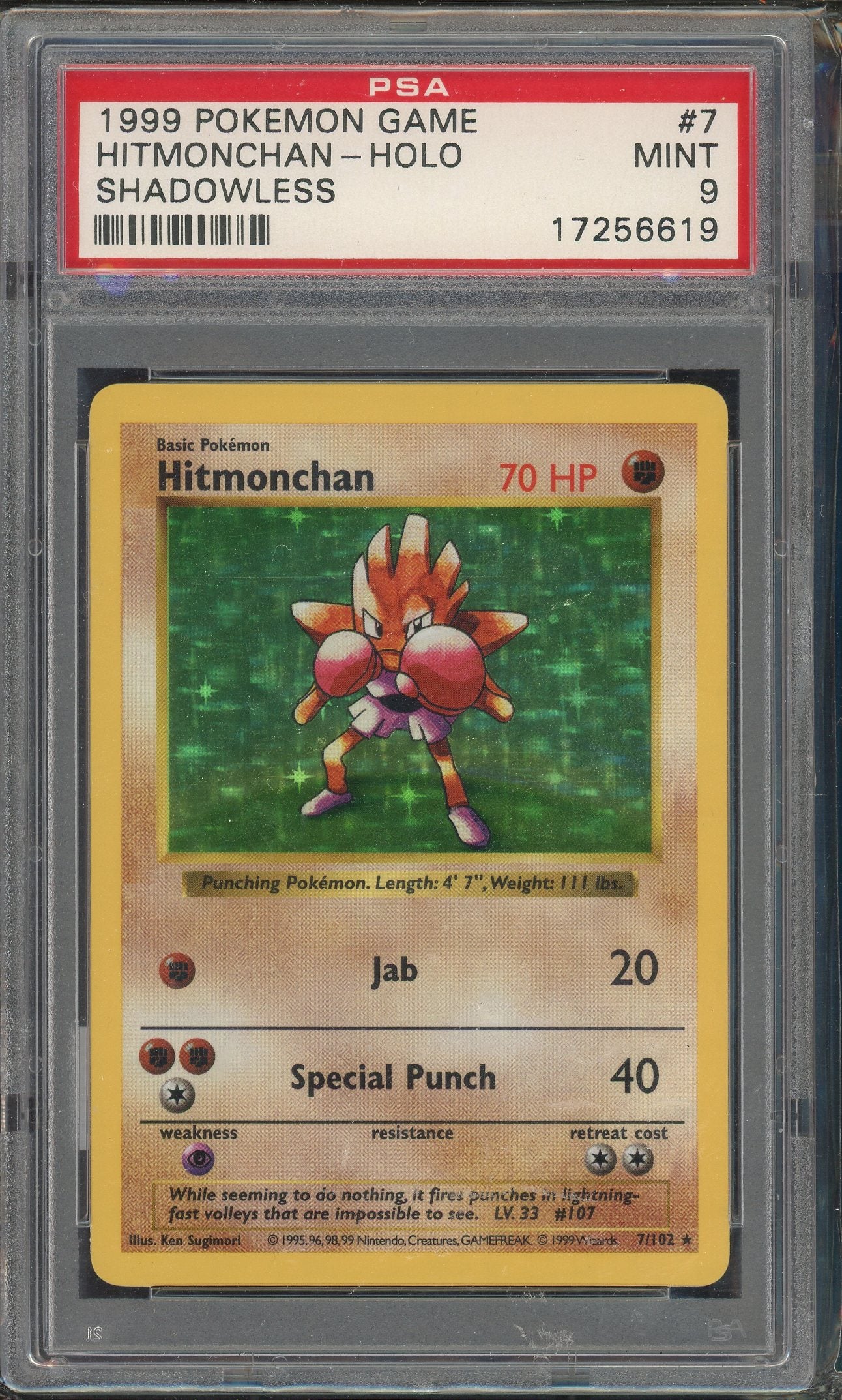 PSA 9 HITMONCHAN-HOLO SHADOWLESS