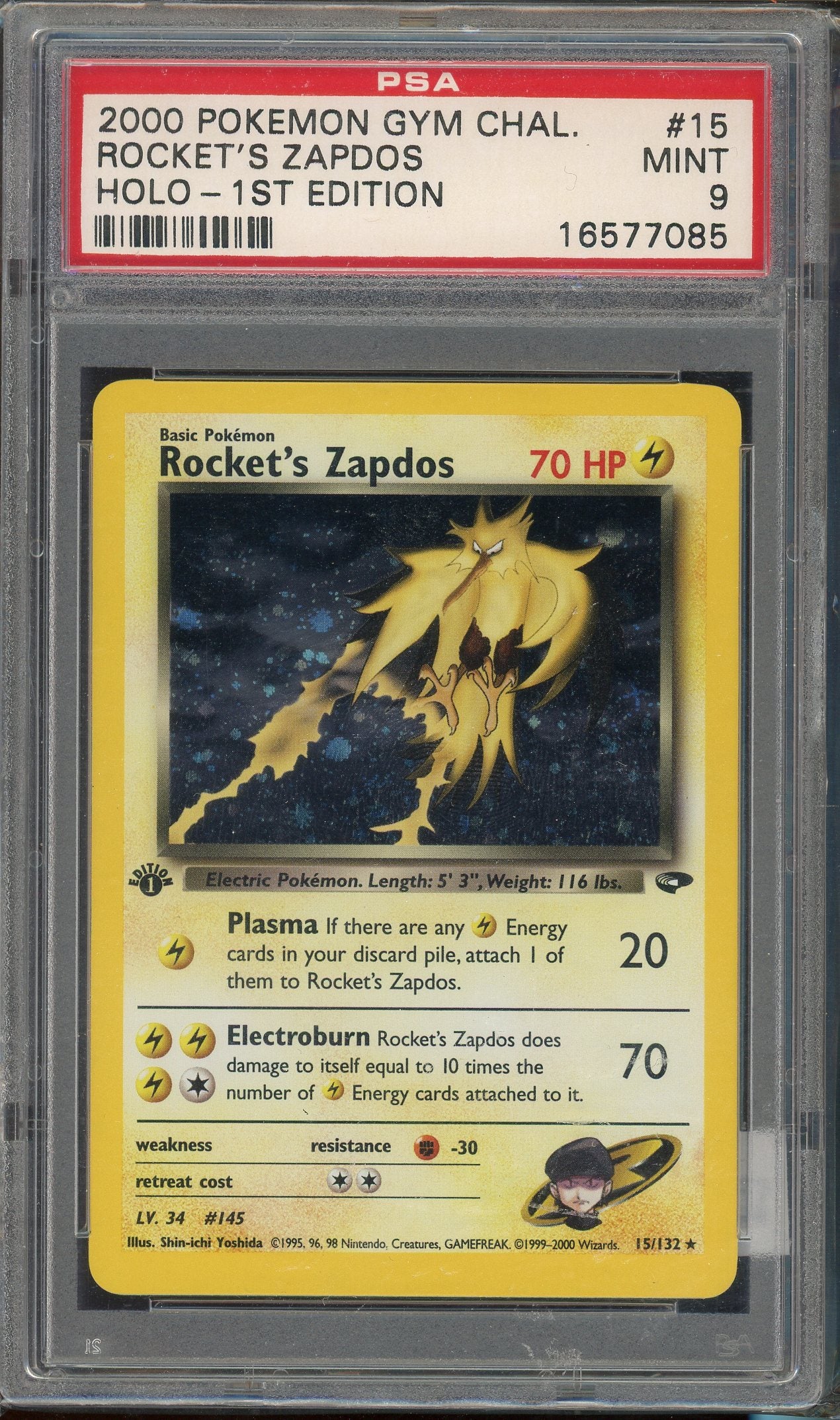 PSA 9 ROCKET'S ZAPDOS HOLO-1ST EDITION