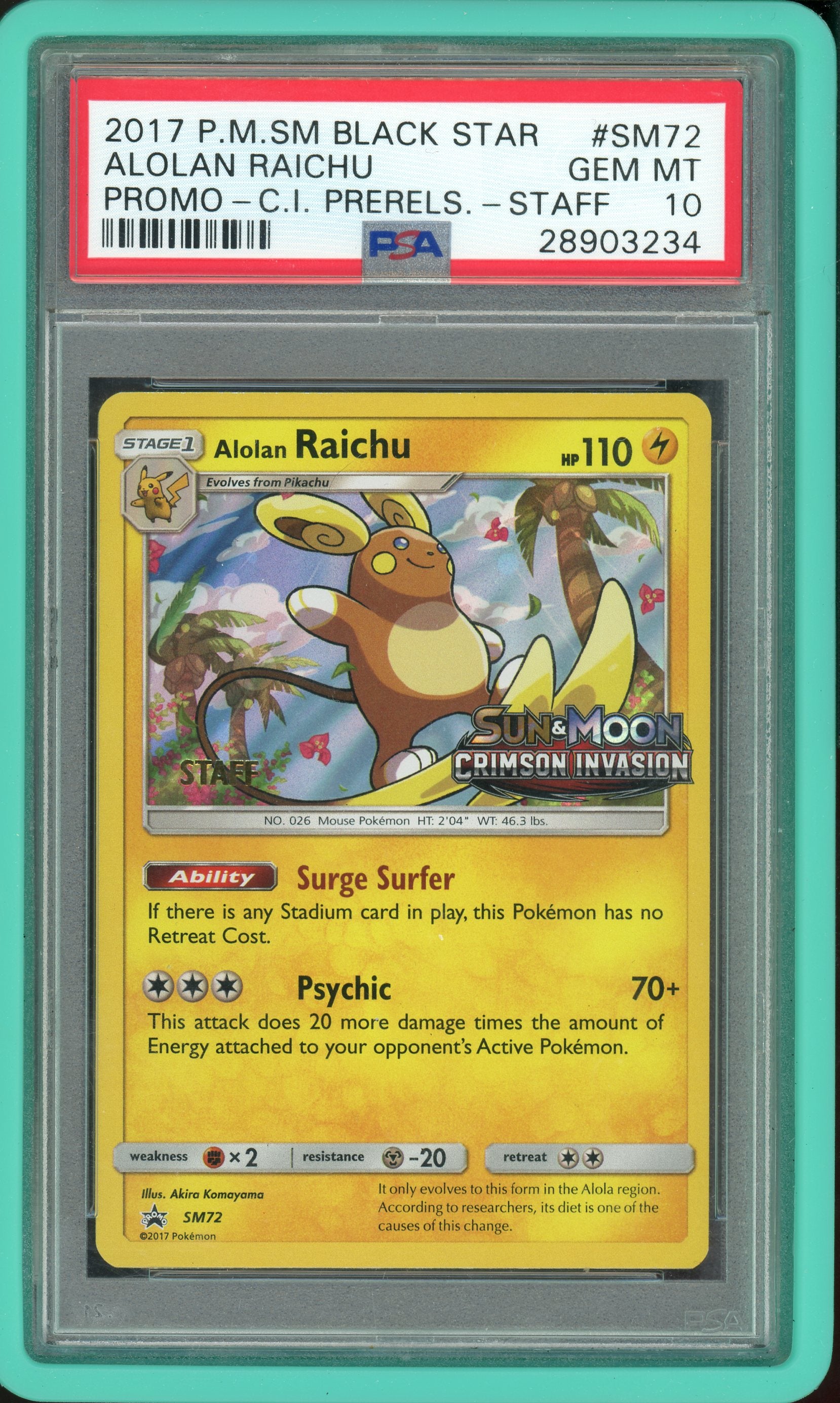 PSA 10 ALOLAN RAICHU STAFF PROMO