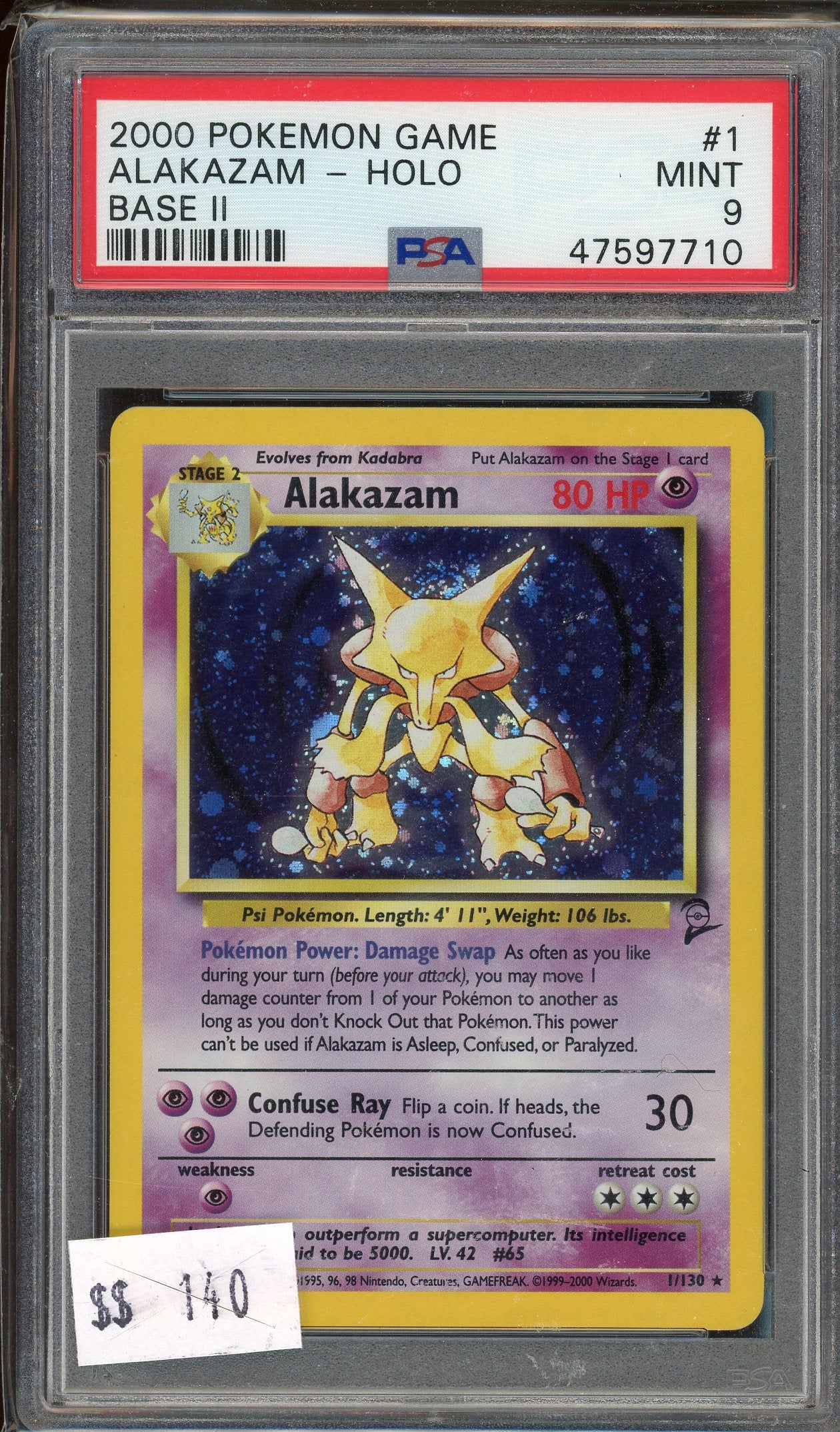 PSA 9 ALAKAZAM-HOLO BASE II