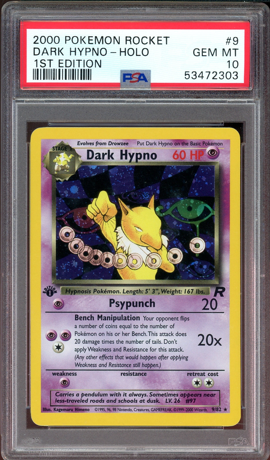 PSA 10 DARK HYPNO HOLO 1ST EDITION TEAM ROCKET