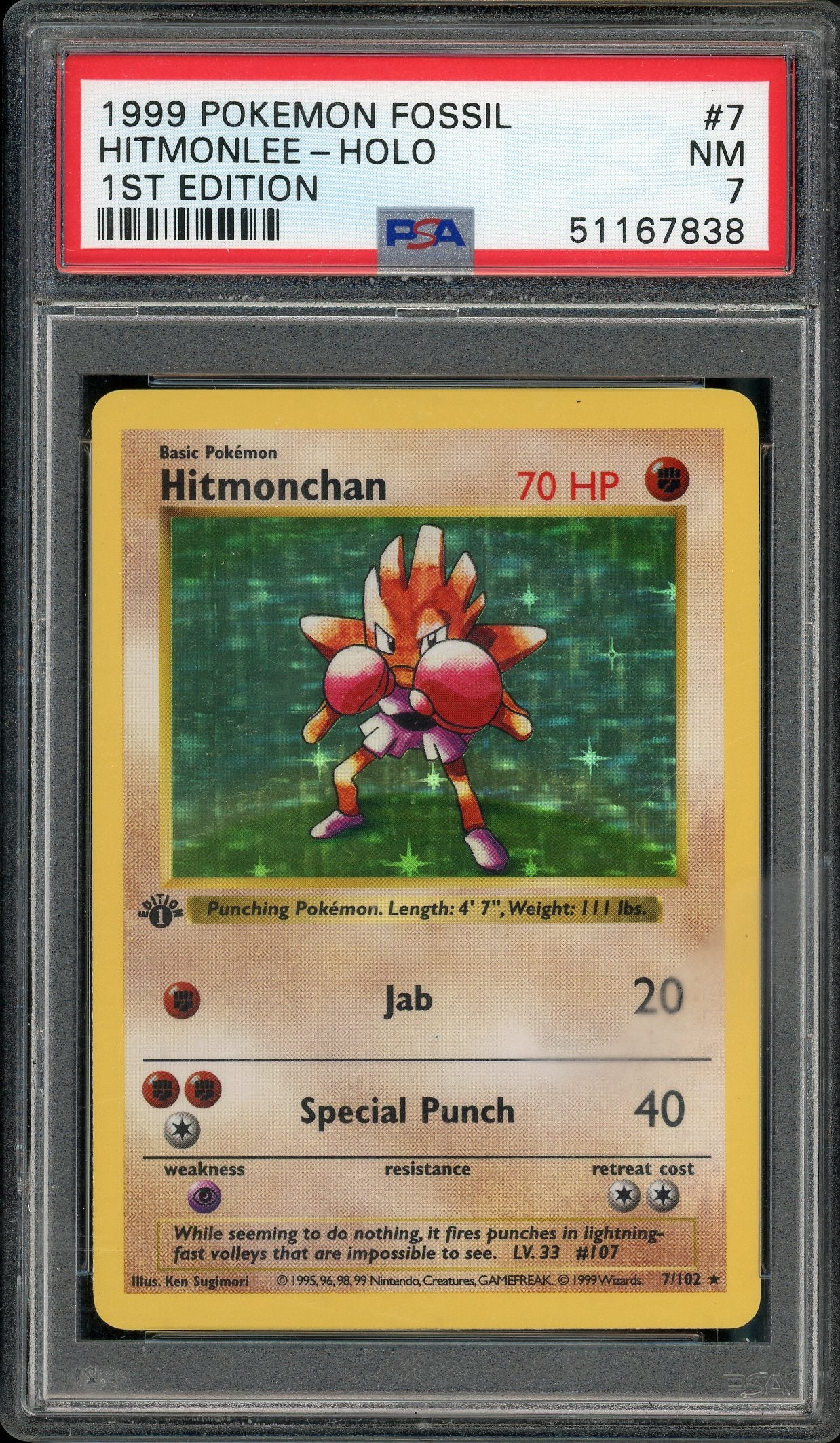 PSA 7 HITMONCHAN-HOLO 1ST EDITION