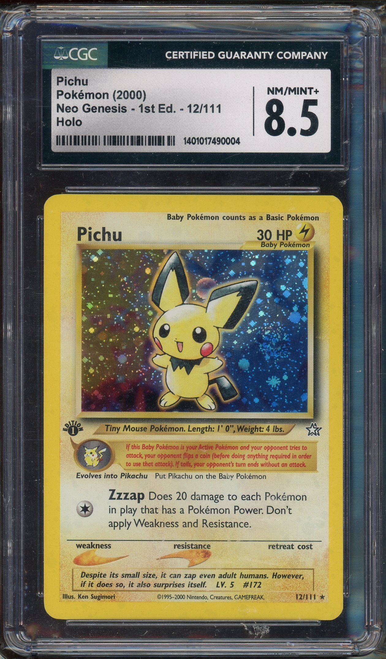 CGC 8.5 PICHU 1ST EDITION HOLO