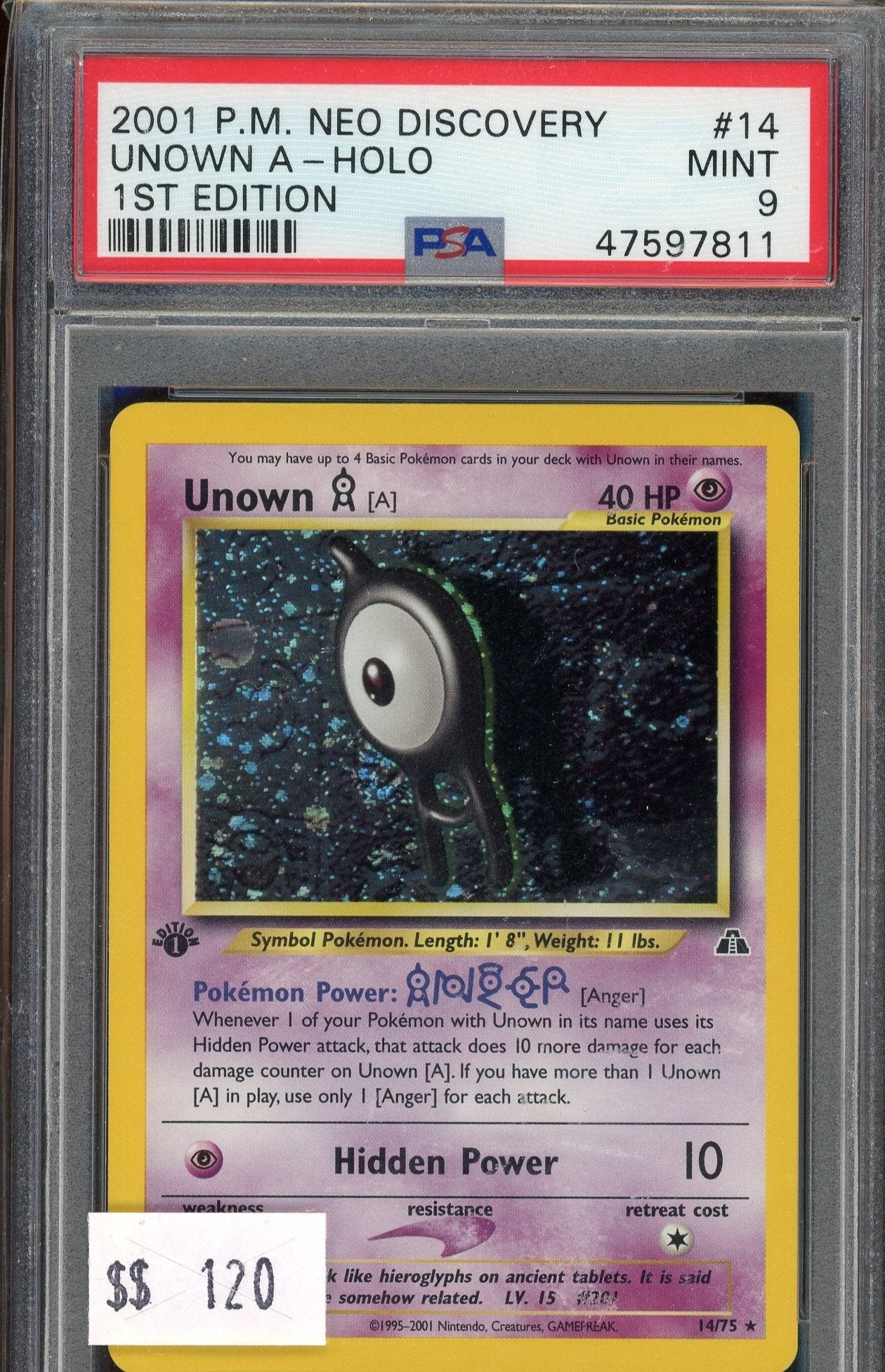 PSA 9 UNOWN A-HOLO 1ST EDITION