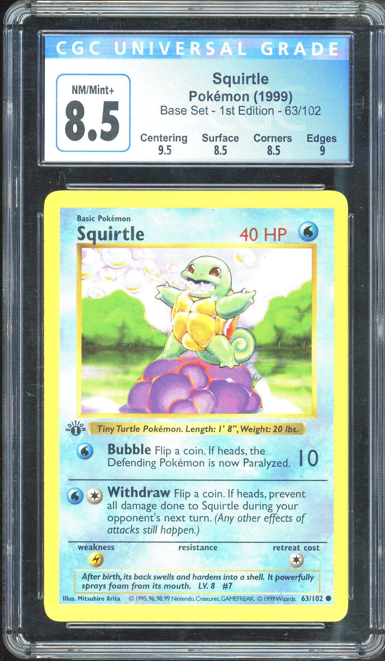 CGC 8.5 SQUIRTLE BASE SET 1ST EDITION