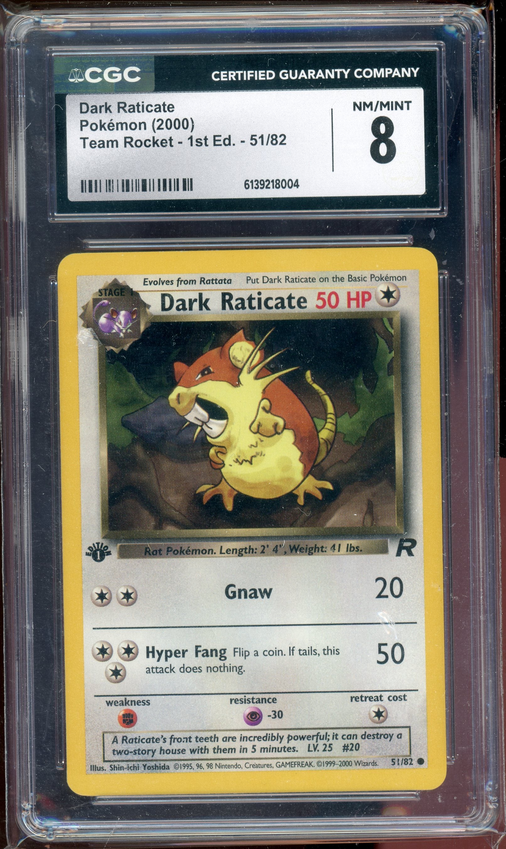 CGC 8 DARK RATICATE 1ST EDITION TEAM ROCKET