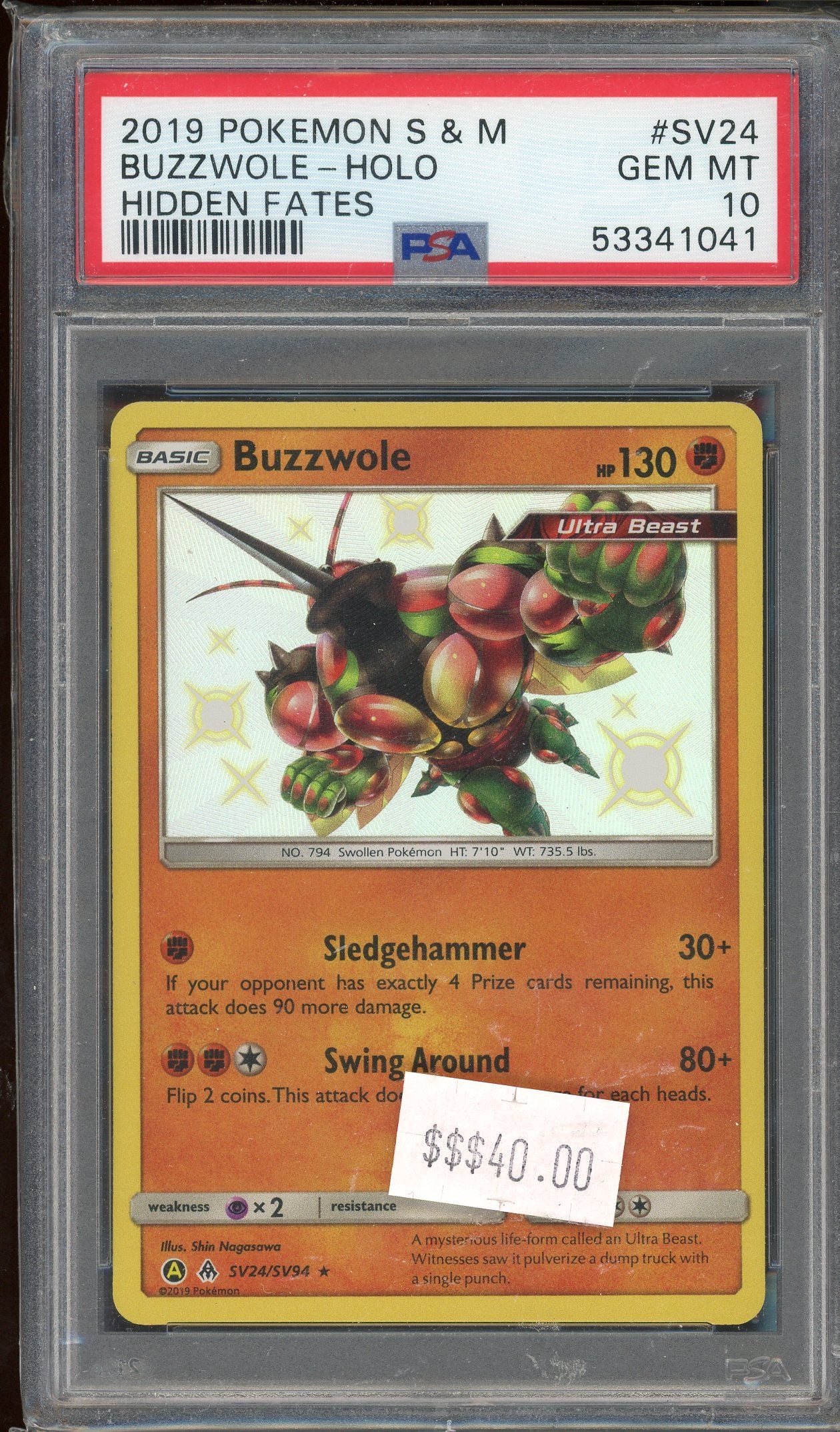 PSA 10 BUZZWOLE-HOLO HIDDEN FATES