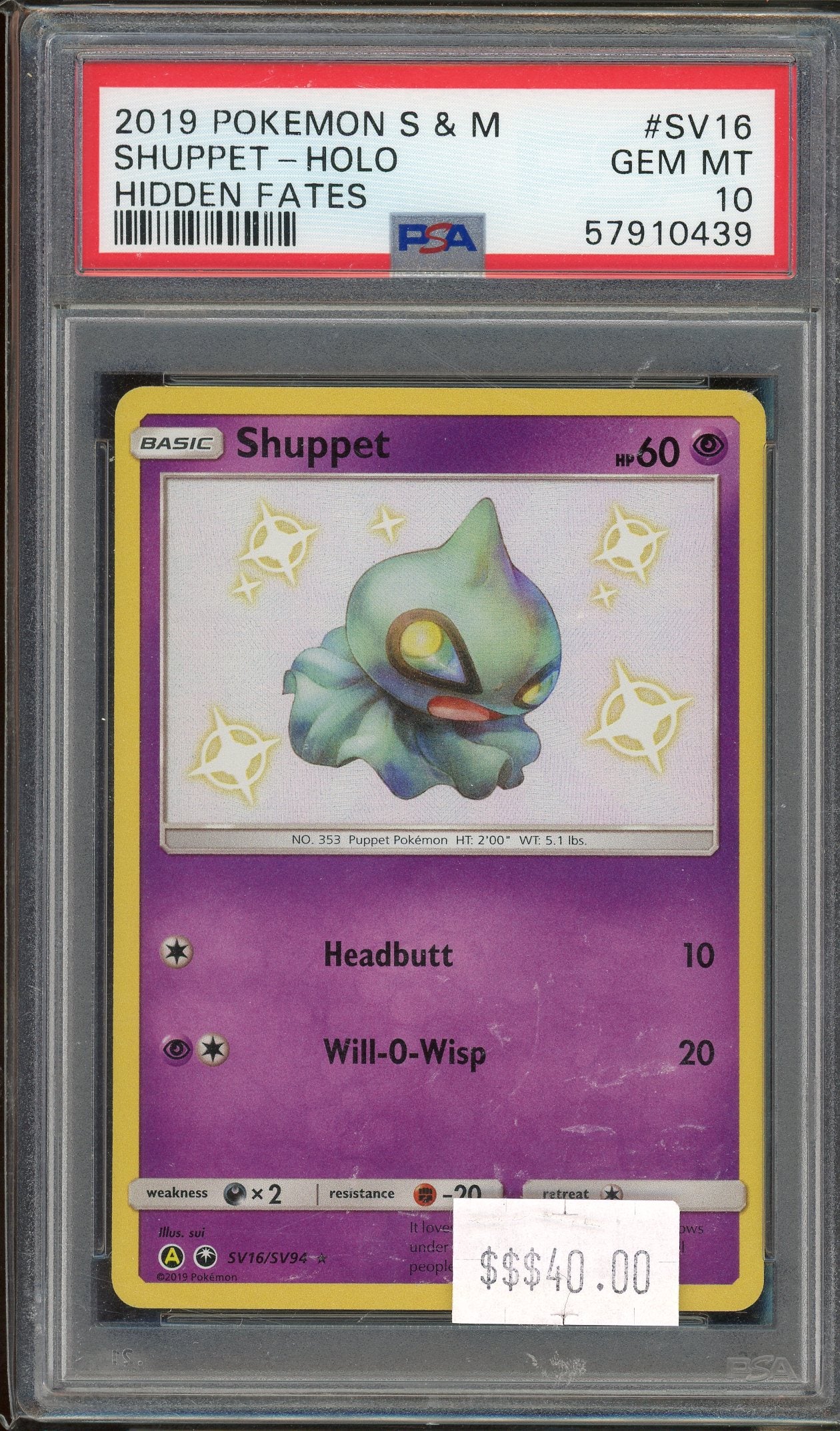 PSA 10 SHUPPET-HOLO HIDDEN FATES