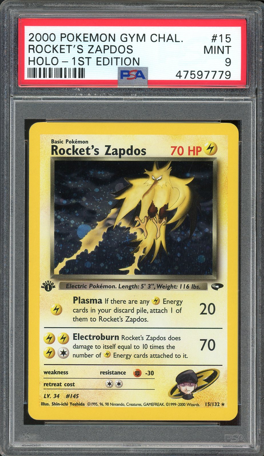 PSA 9 ROCKET'S ZAPDOS HOLO GYM CHALLENGE 1ST ED