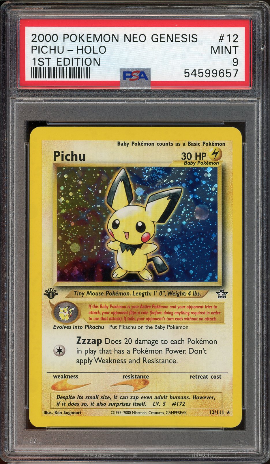 PSA 9 PICHU HOLO NEO GENESIS 1ST ED