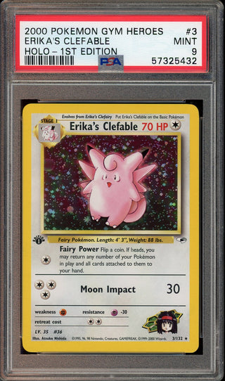 PSA 9 ERIKA'S CLEFABLE HOLO GYM HEROES 1ST ED