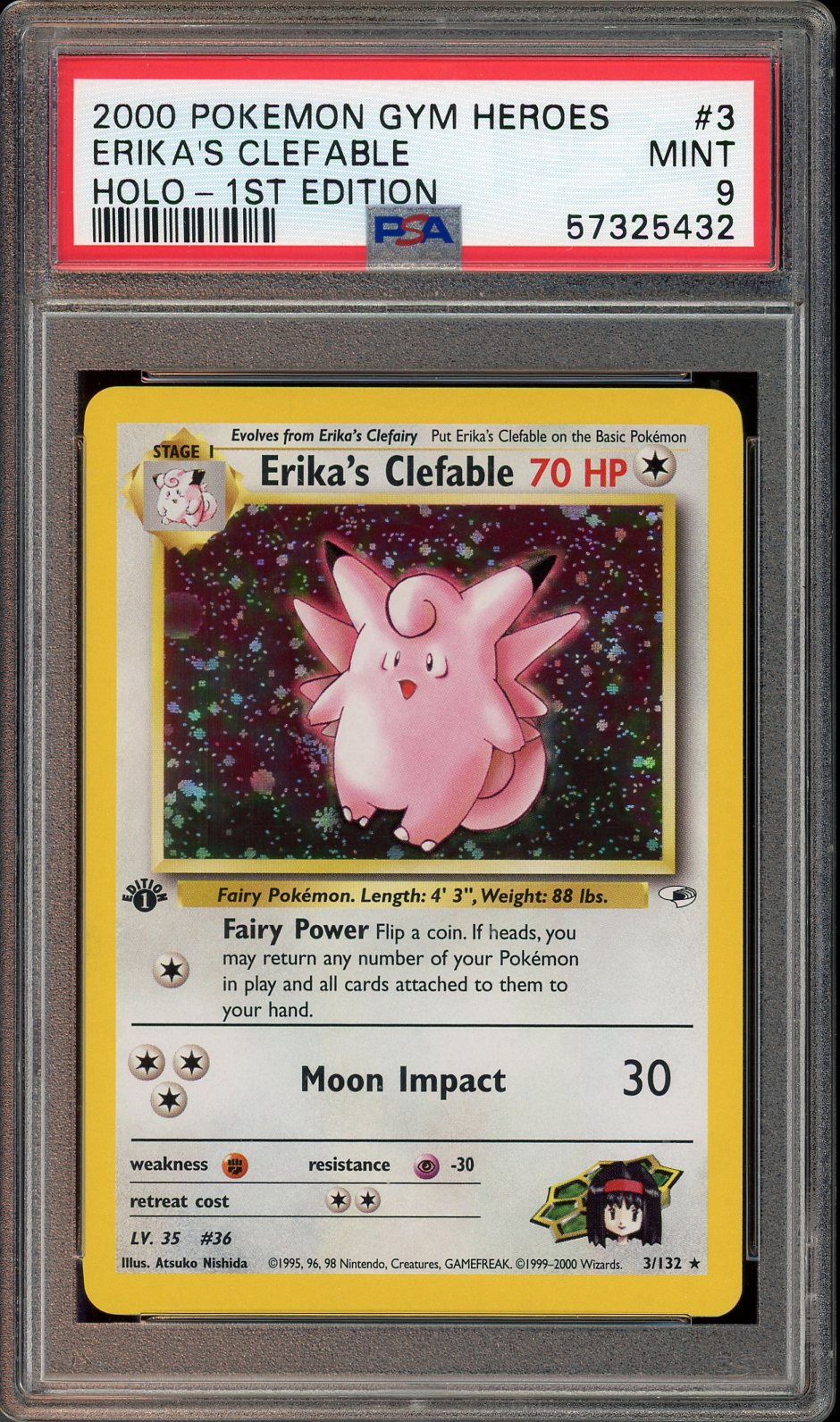 PSA 9 ERIKA'S CLEFABLE HOLO GYM HEROES 1ST ED