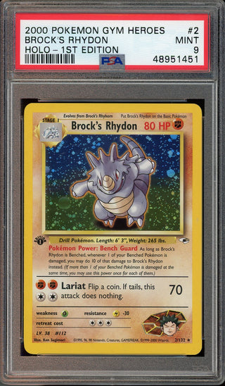 PSA 9 BROCK'S RHYDON HOLO GYM HEROES 1ST ED