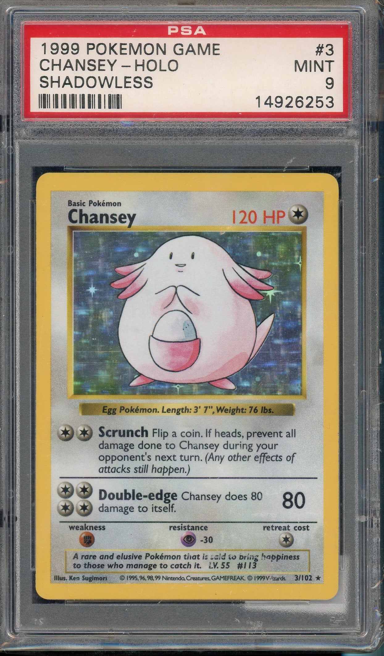 PSA 9 CHANSEY-HOLO SHADOWLESS