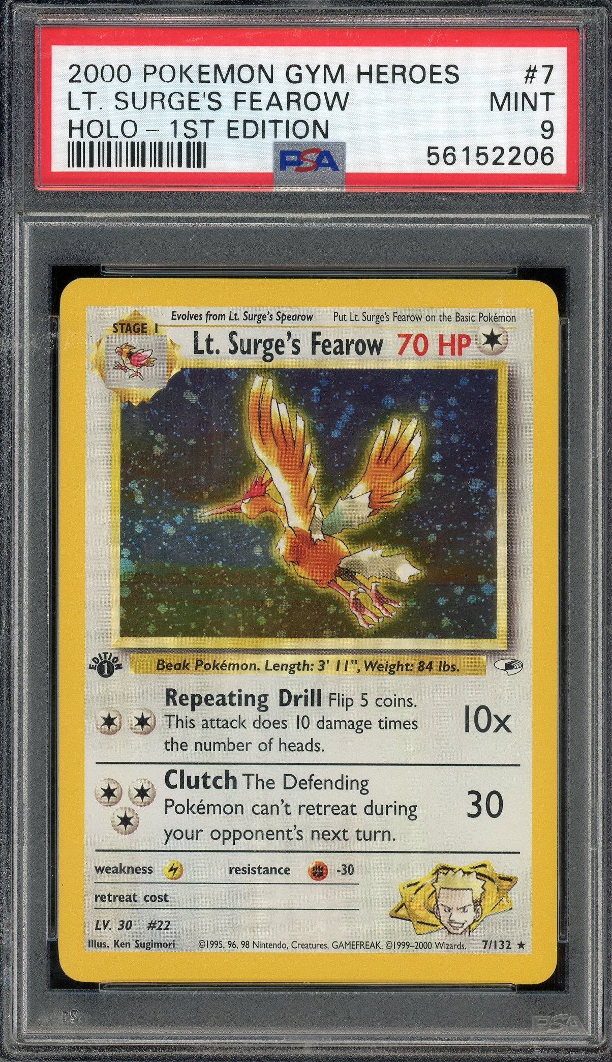 PSA 9 LT. SURGE'S FEAROW HOLO-1ST EDITION