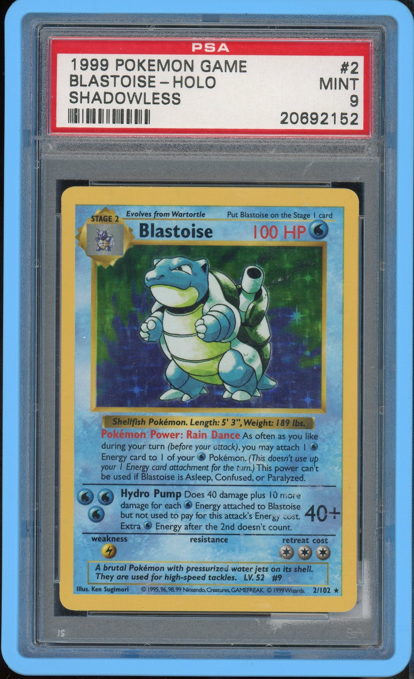 PSA 9 BLASTOISE-HOLO SHADOWLESS