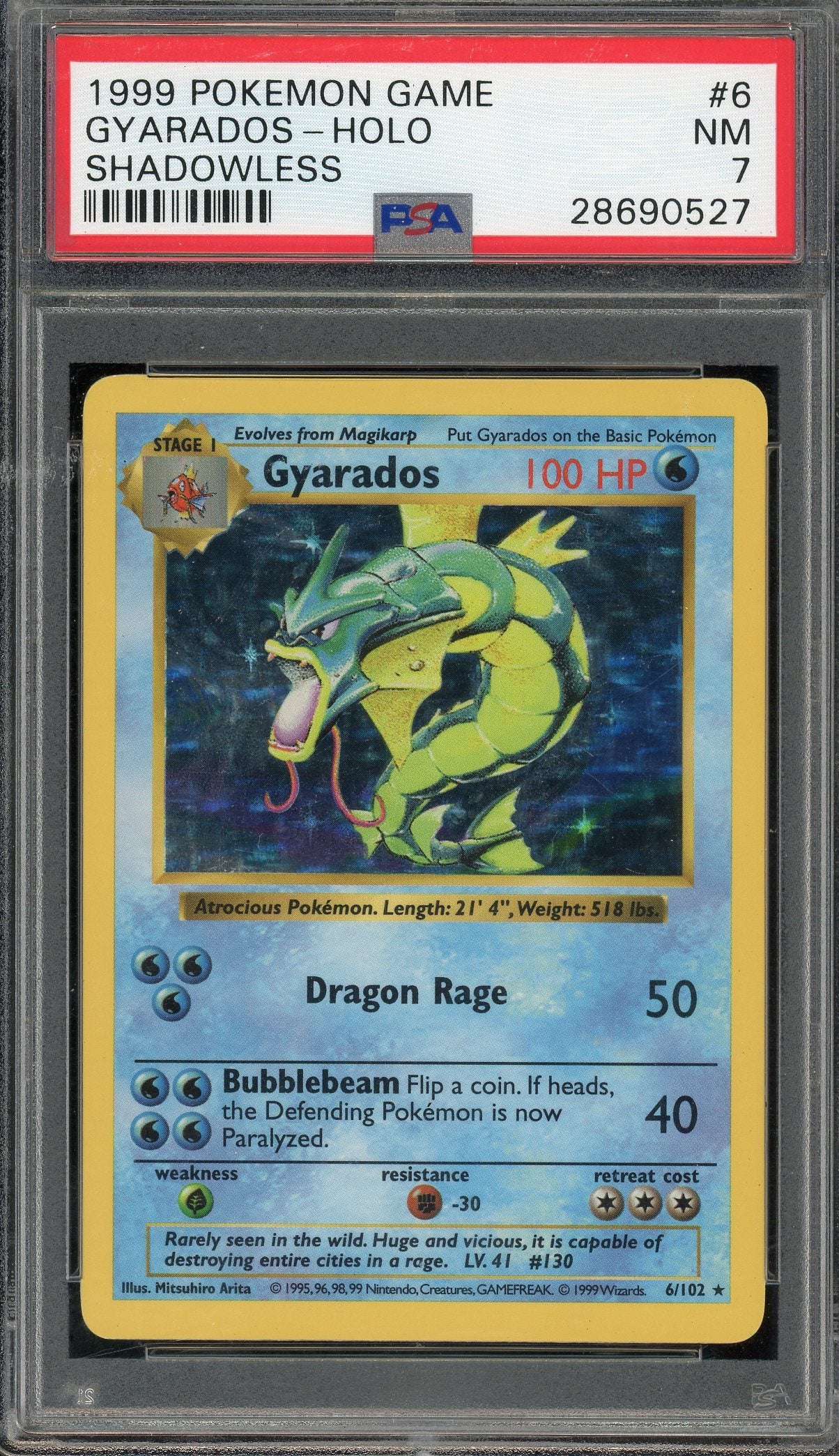 PSA 7 GYARADOS-HOLO SHADOWLESS