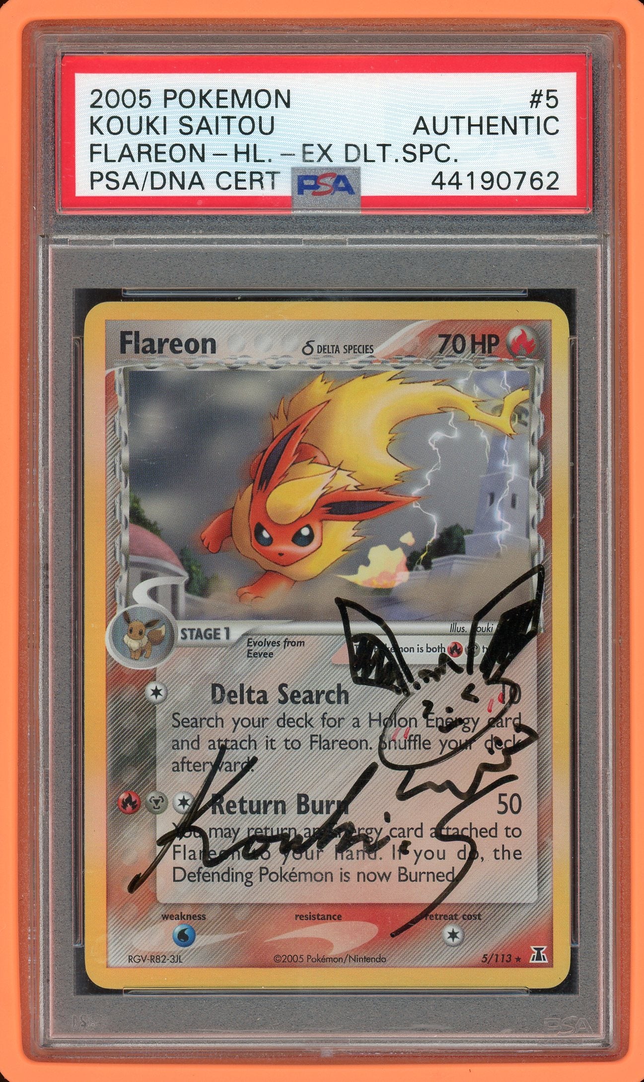 PSA AUTHENTIC FLAREON-HOLO FLAREON-HL.-EX DLT.SPC.