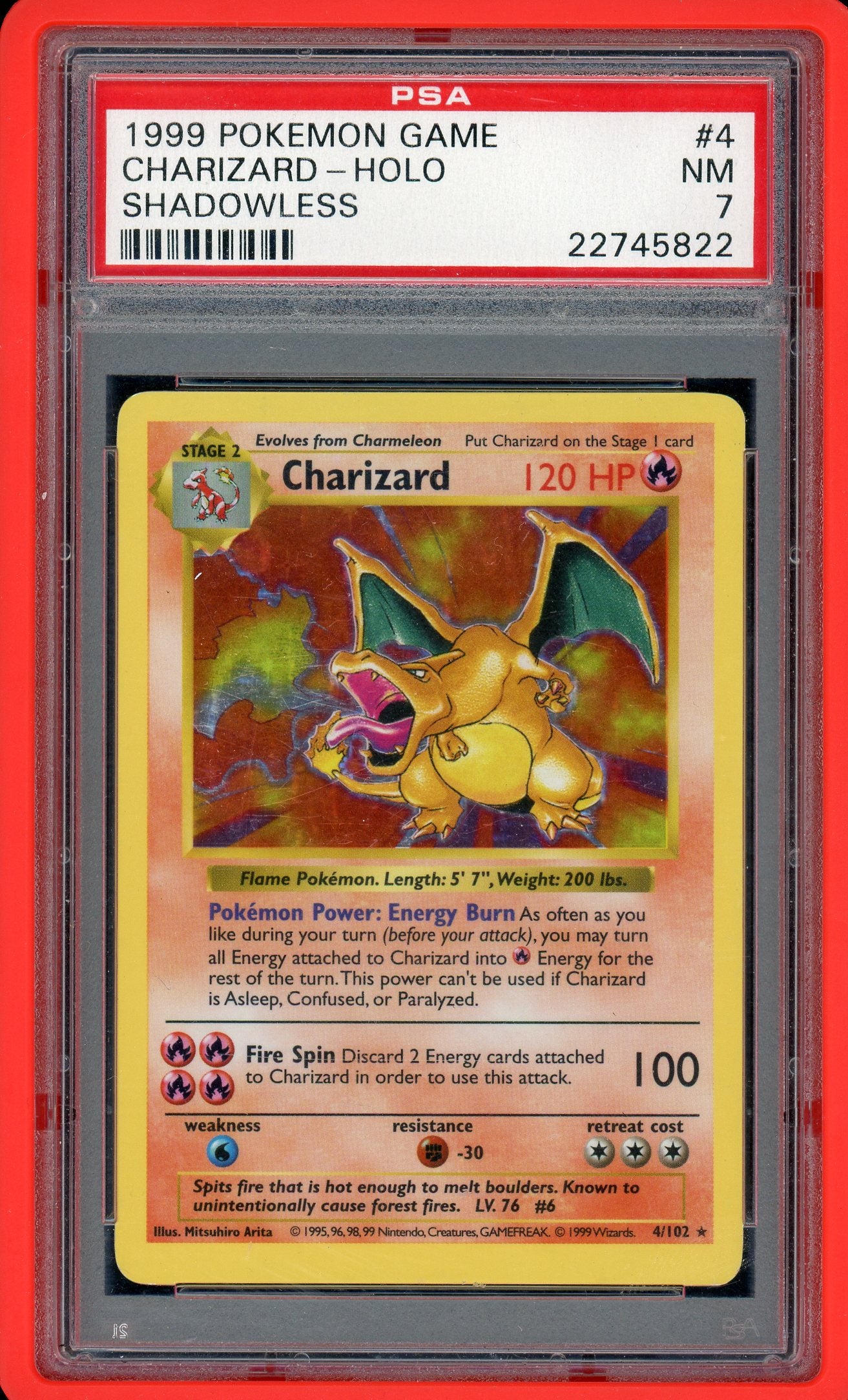 PSA 7 CHARIZARD-HOLO SHADOWLESS