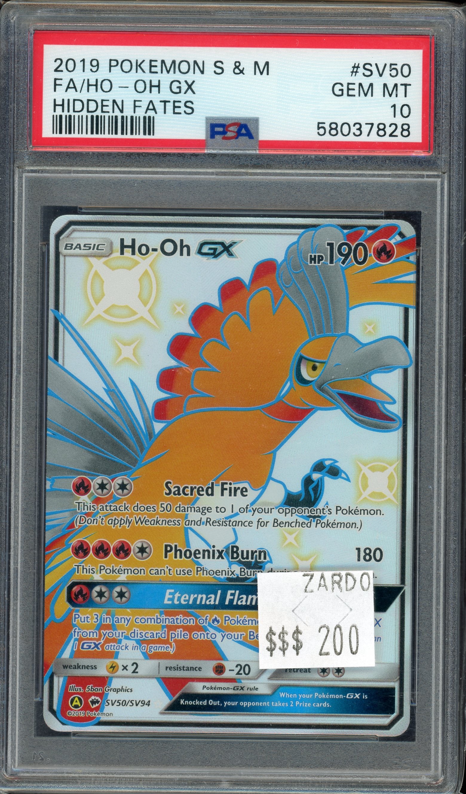 PSA 10 FA/HO-OH GX HIDDEN FATES