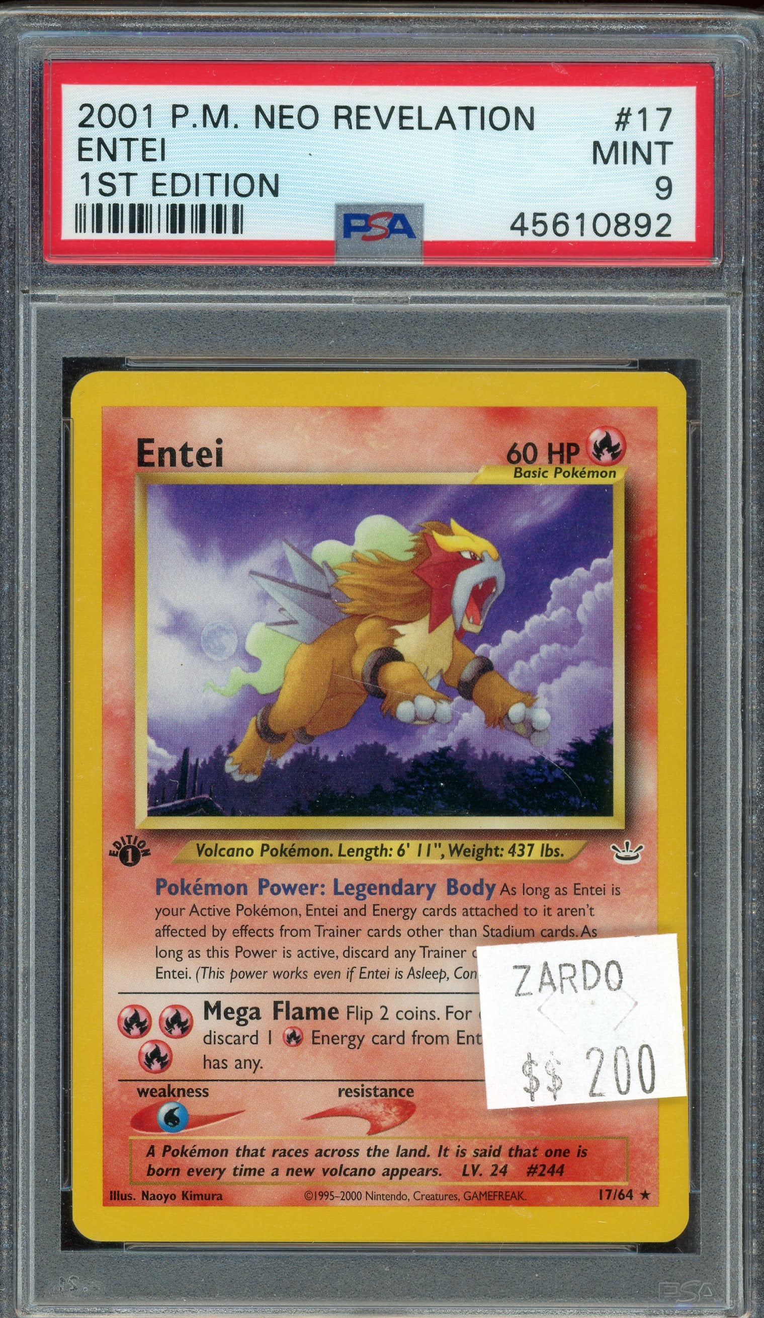 PSA 9 ENTEI 1ST EDITION NEO REVELATION