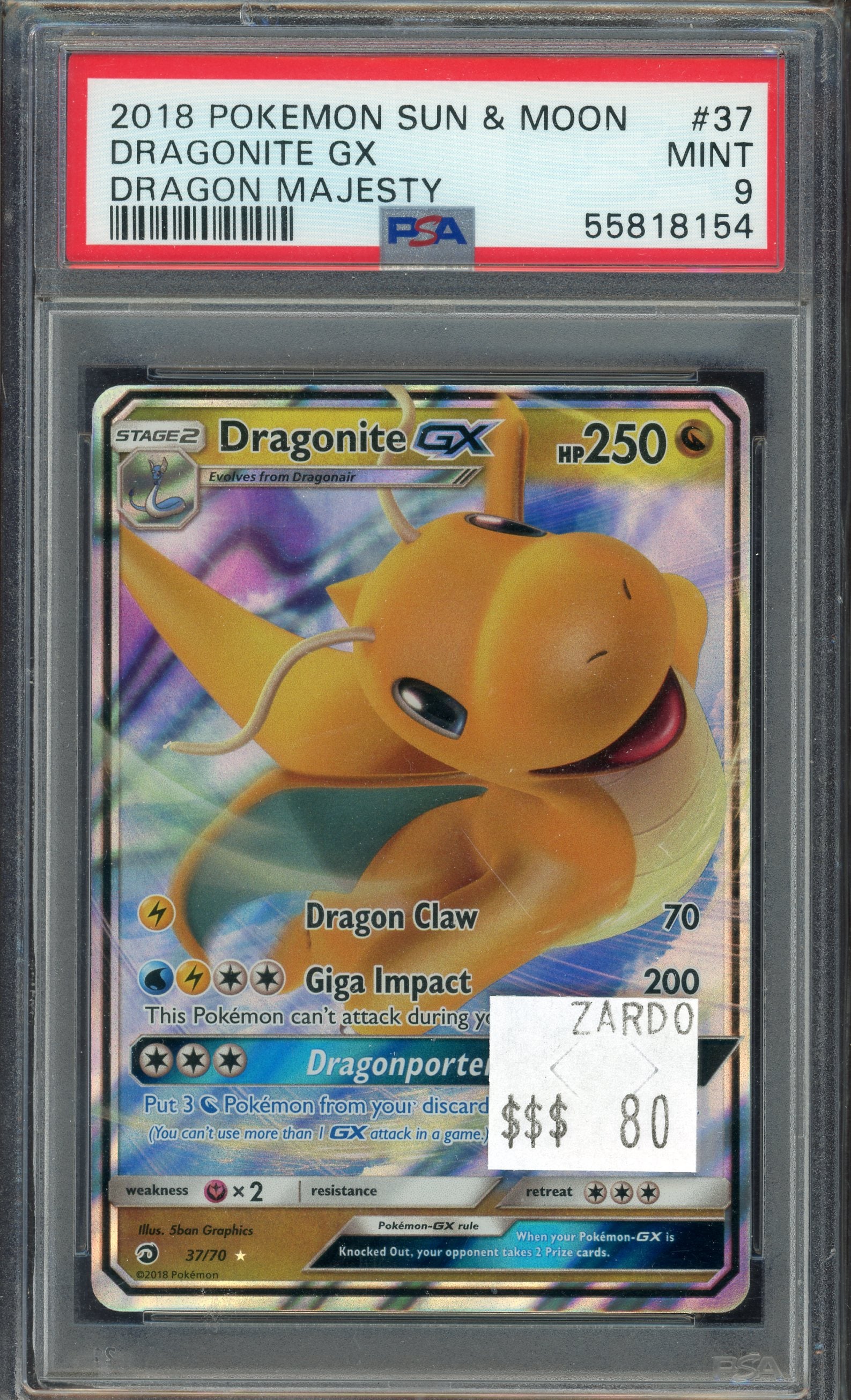 PSA 9 DRAGONITE GX DRAGON MAJESTY