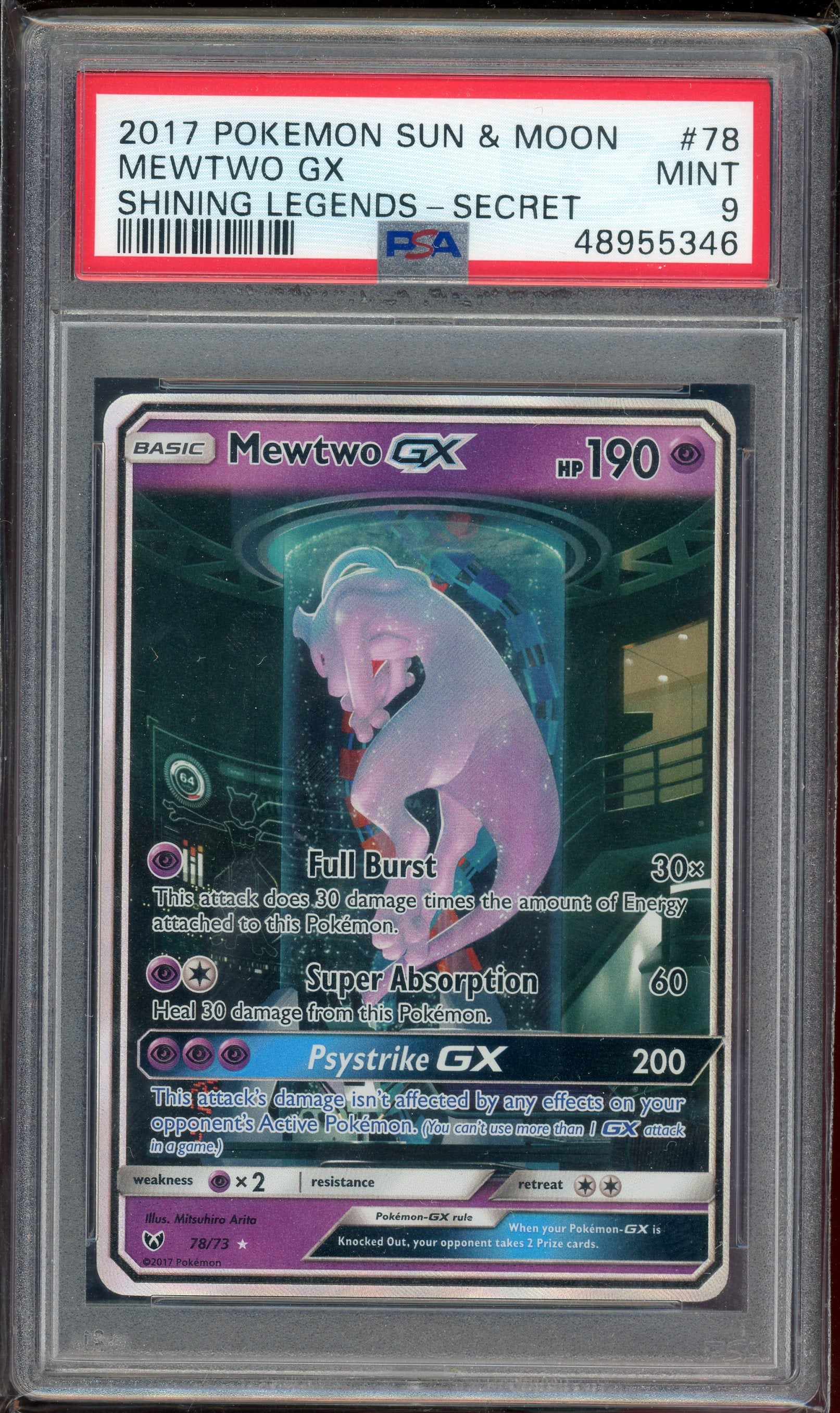 PSA 9 MEWTWO GX SHINING LEGENDS-SECRET