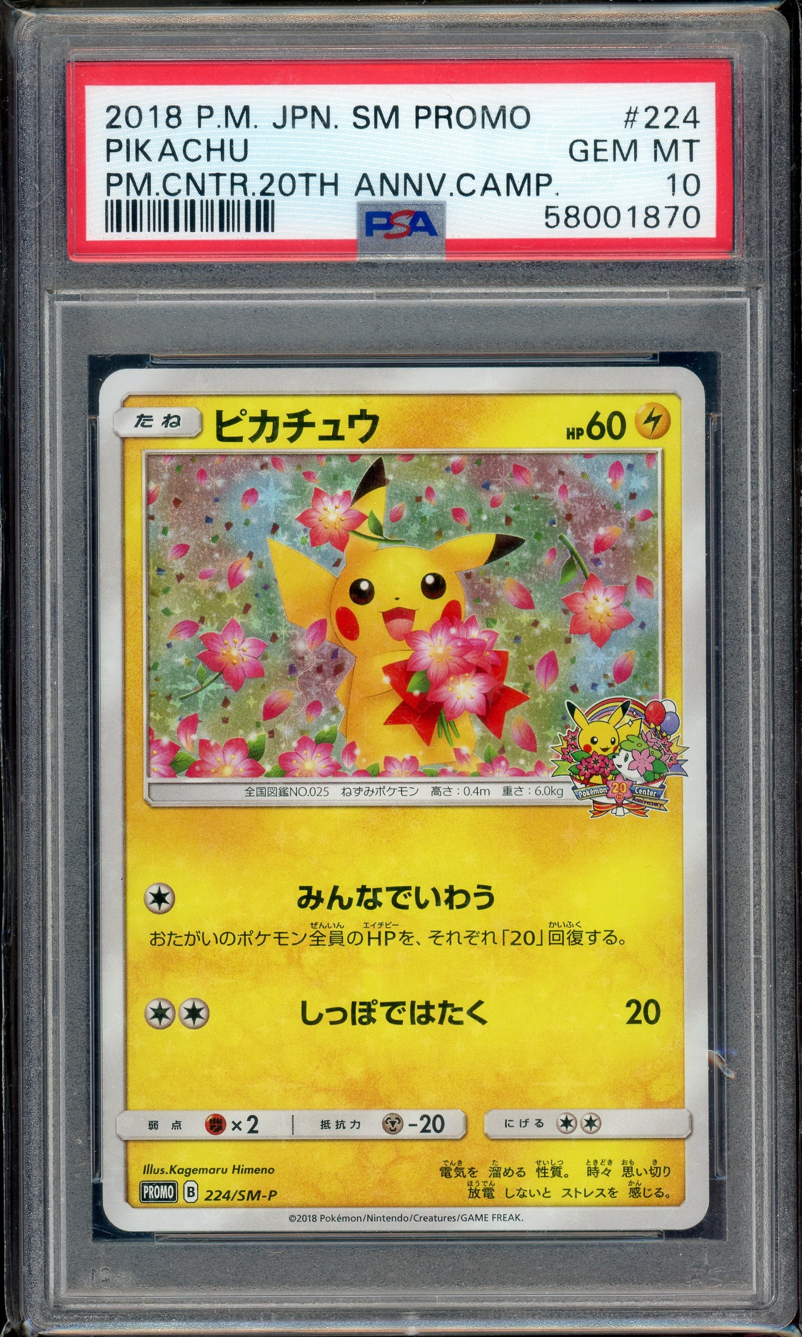 PSA 10 PIKACHU PM.CNTR.20TH ANNV.CAMP.