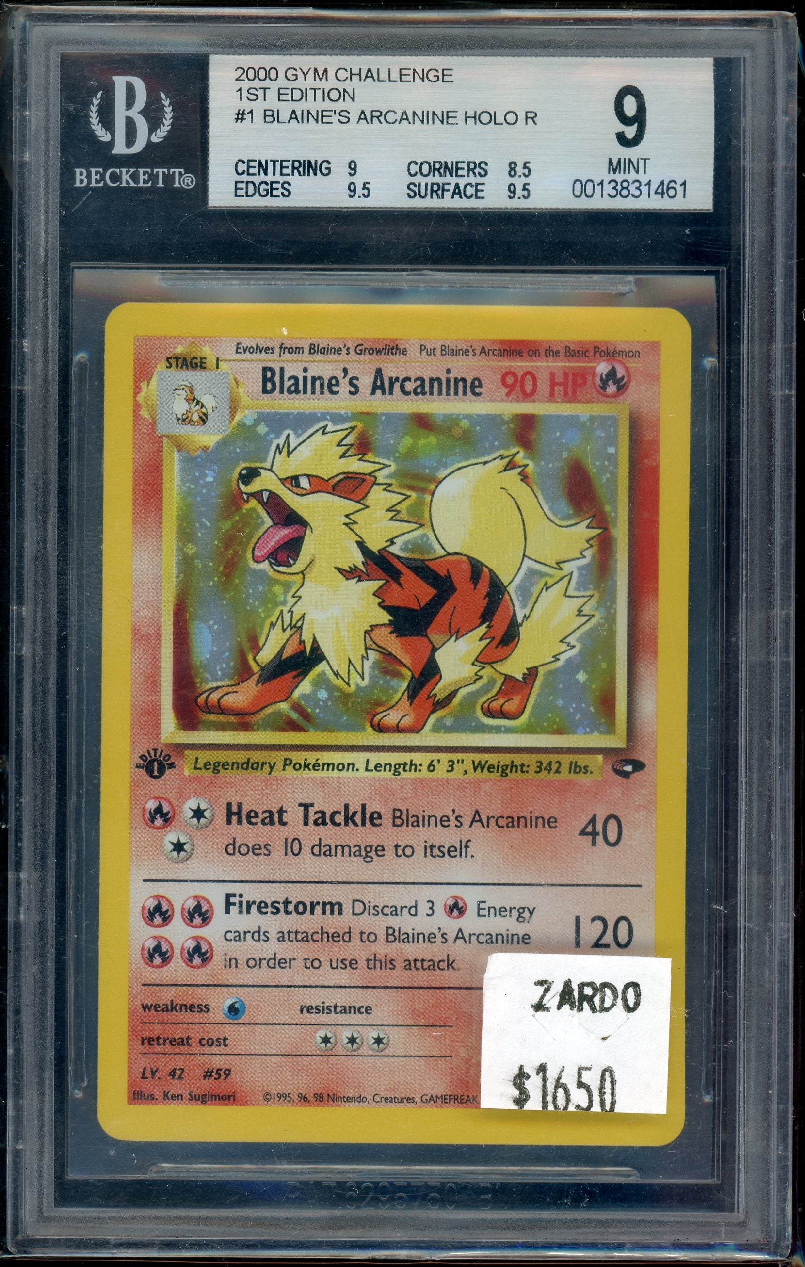 BGS 9 BLAINE'S ARCANINE HOLO GYM CHALLENGE
