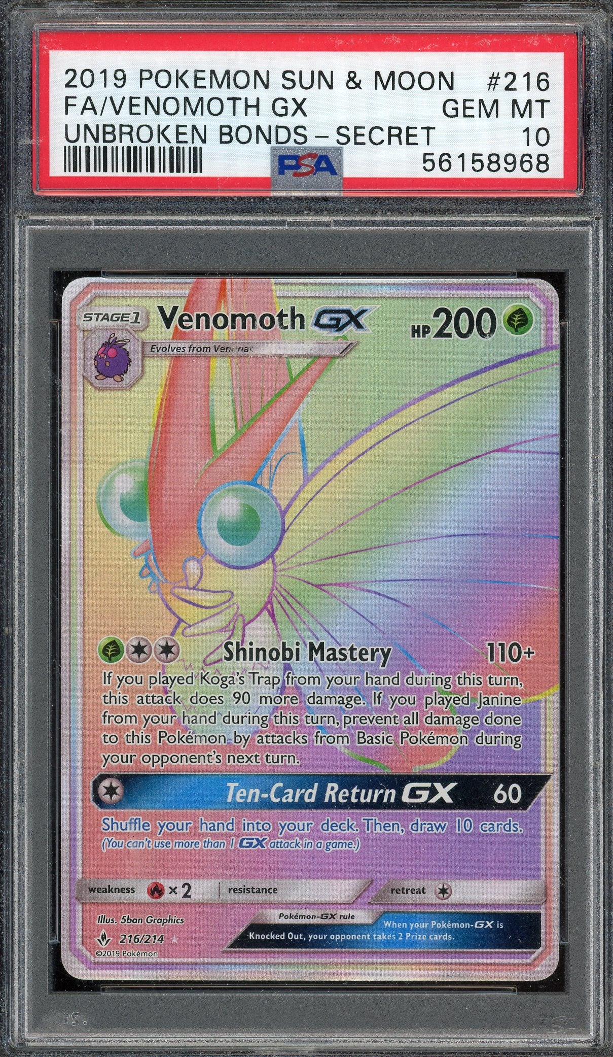 PSA 10 FA/VENOMOTH GX UNBROKEN BONDS-SECRET