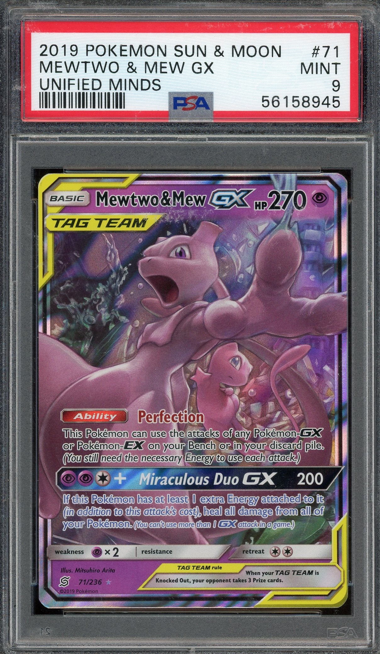 PSA 9 MEWTWO & MEW GX UNIFIED MINDS