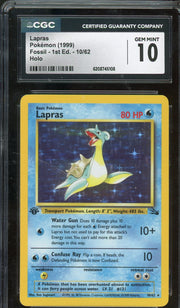 CGC 10 LAPRAS FOSSIL 1ST ED HOLO