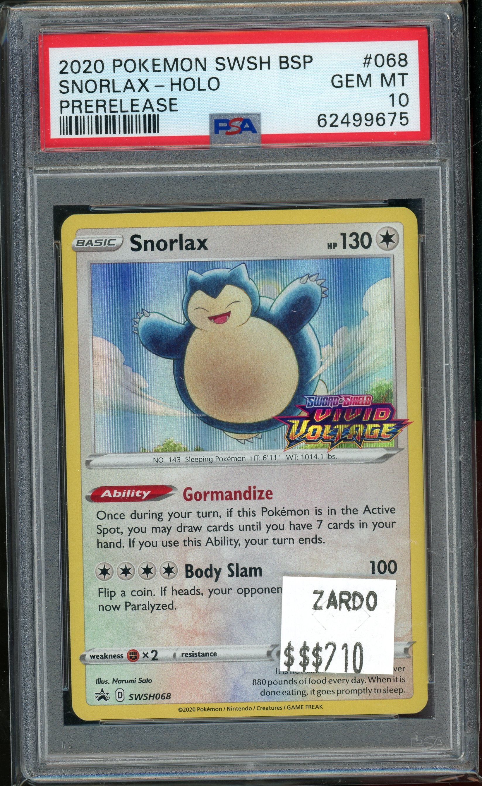 PSA 10 SNORLAX-HOLO PRERELEASE
