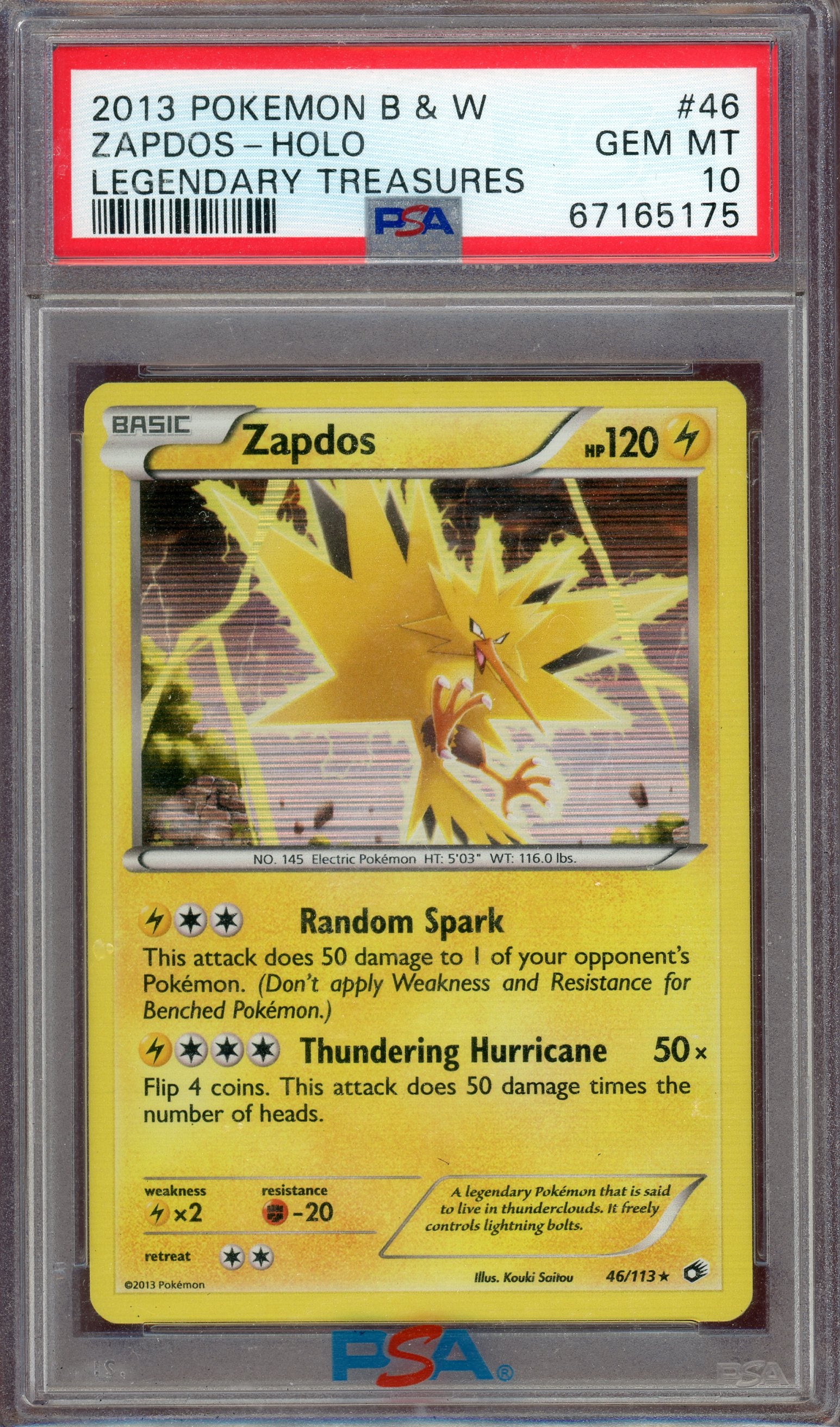 PSA 10 ZAPDOS-HOLO LEGENDARY TREASURES