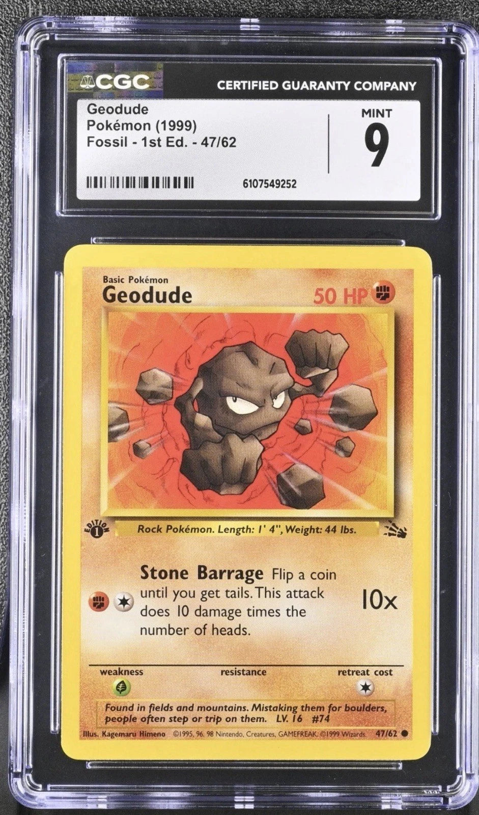 CGC 9 GEODUDE 1ST ED. FOSSIL