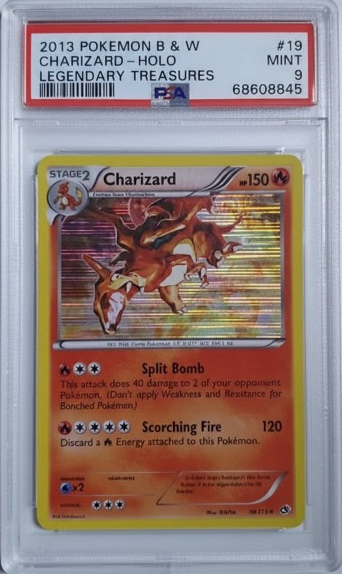 PSA 9 CHARIZARD-HOLO LEGENDARY TREASURES