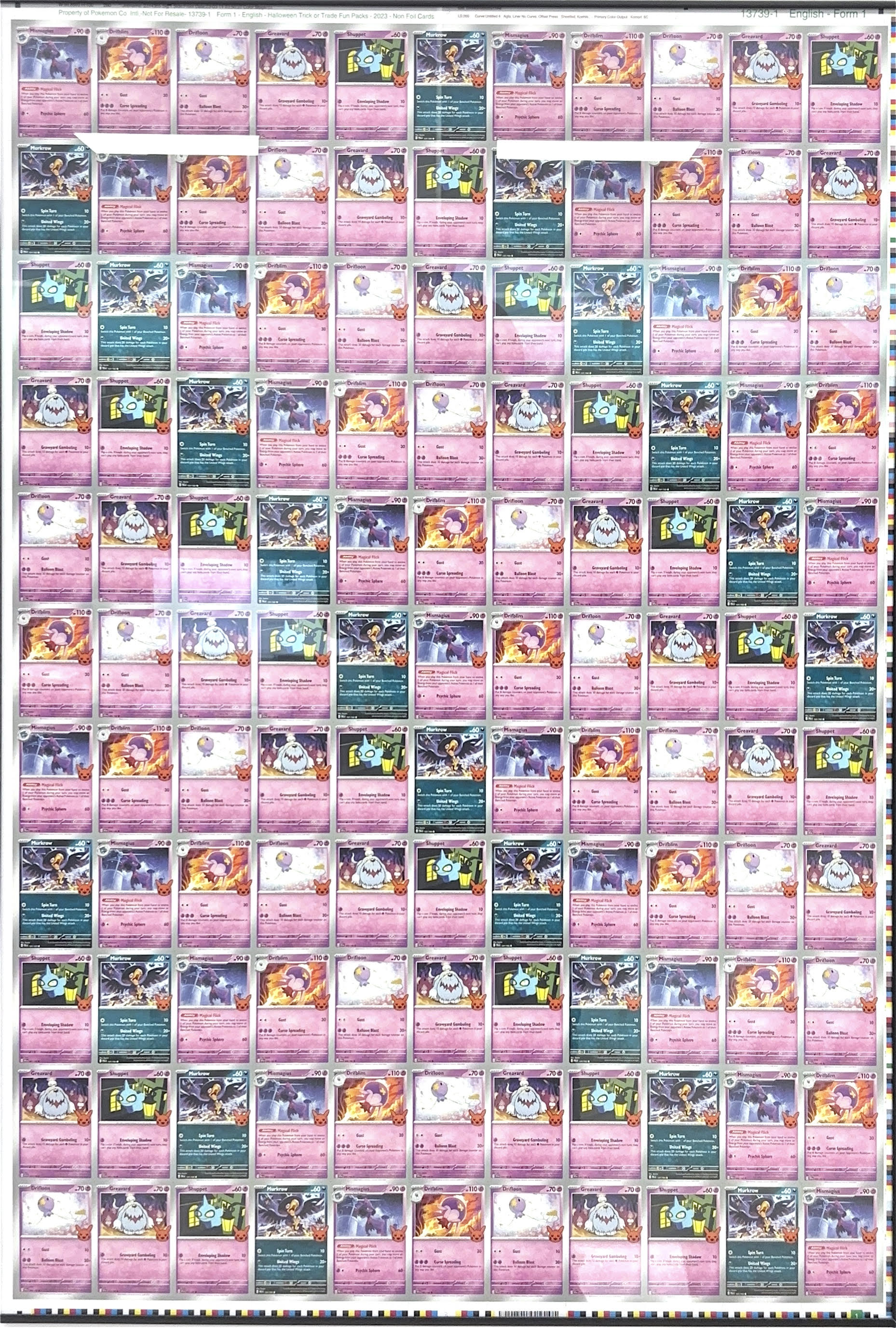 Uncut Sheet Trick or Trade 2023 Non Foil Cards