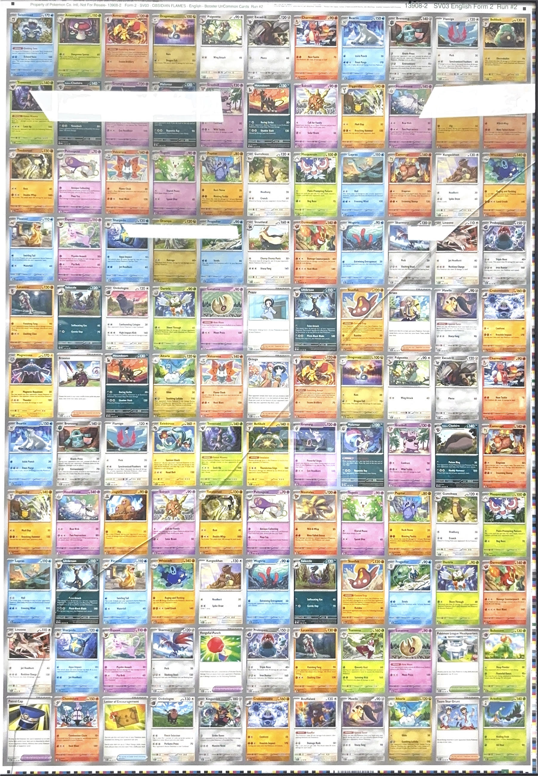 Uncut Sheet Obsidian Flames uncommon Card 2023 Non Foil Cards